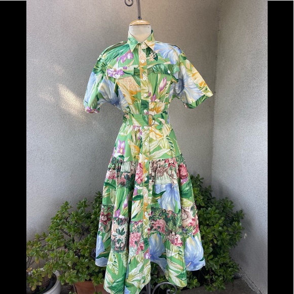 Vintage 90s fit full style cotton dress jungle floral Print sz 6 by d. Frank - Picture 1 of 10